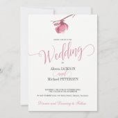 フローラピンク赤面と結婚ホワイトモダン脚本 招待状 (正面)