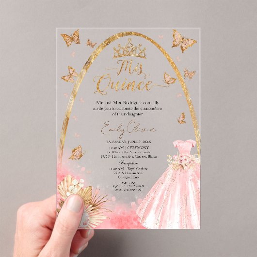 フローラピンク赤面ガウンキンセアニェラ アクリル招待状 (インサイチュ (ポータブル))