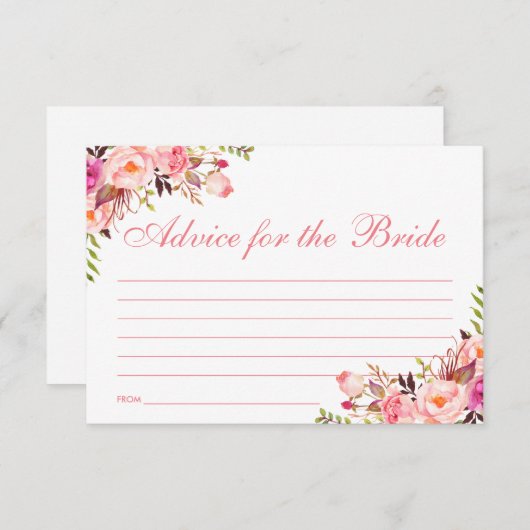 フローラピンク赤面ブライダルシャワーアドバイスカード アドバイスカード (正面/裏面)