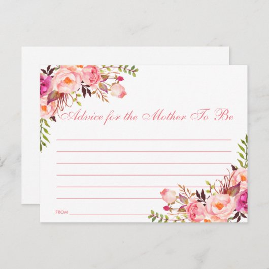 フローラピンク赤面ベビーシャワーアドバイスカード ポストカード (正面/裏面)