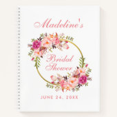 フローラピンク赤面リースブライダルシャワーギフトリスト ノートブック (正面)