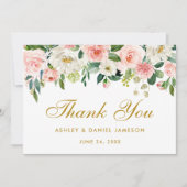 フローラピンク赤面結婚金ゴールドありがとう サンキューカード (正面)