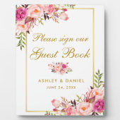 フローラピンク赤面結婚金ゴールドズゲストブック フォトプラーク (正面)