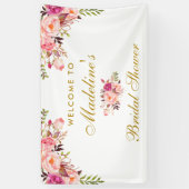 フローラピンク赤面金ゴールドブライダルシャワーへようこそ 横断幕 (縦)