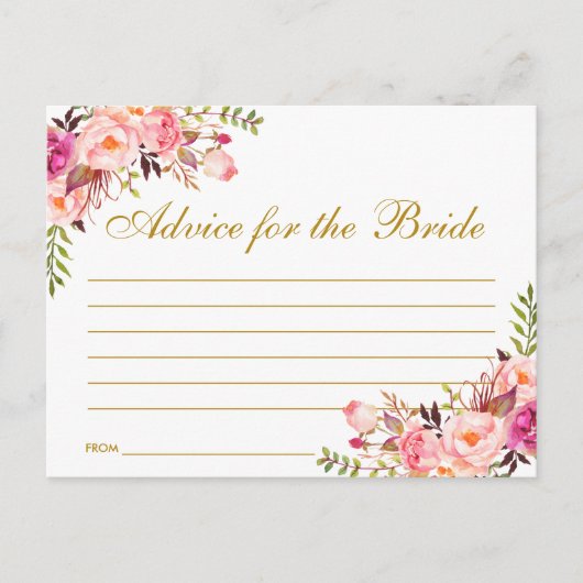 フローラピンク赤面金ゴールドブライダルシャワーアドバイスカードL ポストカード (正面)