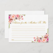 フローラピンク赤面金ゴールドベビーシャワーアドバイスカード アドバイスカード (正面/裏面)