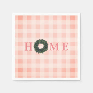 フローラピンク赤面"HOME"ファームハウスプレッドギンガム スタンダードカクテルナプキン