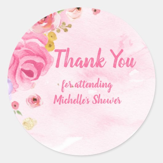 フローラピンク金ゴールドガールズウォーター色ありがとう ラウンドシール (正面)