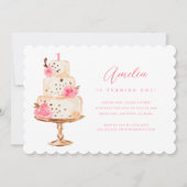 フローラピンク金ゴールドケーキ生誕祭パーティー 招待状 (正面)