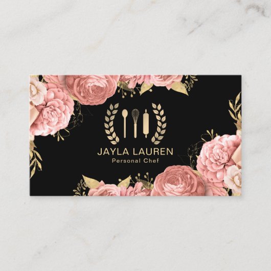 フローラピンク金ゴールドシェフケータリング料理器具 名刺 (正面)