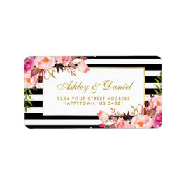 フローラピンク金ゴールドストライプ白黒結婚ズ ラベル