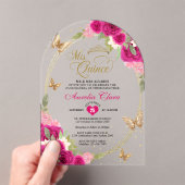 フローラピンク金ゴールドティアラバタフライキンセアニラアーチ アクリル招待状 (インサイチュ (ポータブル))