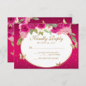 フローラピンク金ゴールドティアラバタフライキンセアニラ 出欠カード (正面/裏面)