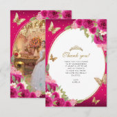 フローラピンク金ゴールドティアラバタフライキンセニェラ写真 サンキューカード (正面/裏面)