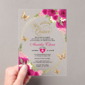 フローラピンク金ゴールドティアラバタフライミキンセアニラ アクリル招待状 (インサイチュ (ポータブル))