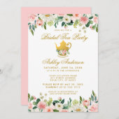フローラピンク金ゴールドブライダルシャワーティーパーティー招待状P 招待状 (正面/裏面)