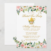 フローラピンク金ゴールドブライダルシャワーティーパーティー招待状W 招待状 (正面/裏面)