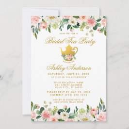 フローラピンク金ゴールドブライダルシャワーティーパーティー招待状W 招待状
