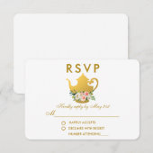 フローラピンク金ゴールドブライダルシャワーティーパーティーRSVP R 出欠カード (正面/裏面)