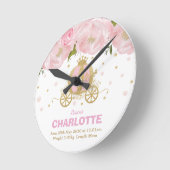 フローラピンク金ゴールドプリンセスキャリッジ誕生の状態 ラウンド壁時計 (傾斜)