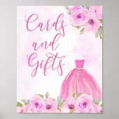 フローラピンク金ゴールドプリンセスドレスカードとギフト ポスター (正面)