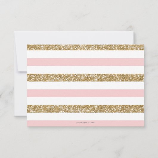 フローラピンク金ゴールドベビーガール誕生写真 案内状 (裏面)