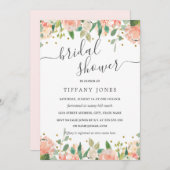 フローラピンク金ゴールド素朴ブライダルシャワー 招待状 (正面/裏面)
