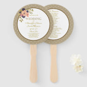 フローラピンク金ゴールド結婚式 プログラム ハンドファン (正面&裏面)