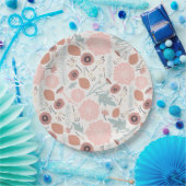 フローラピンク青パターン ペーパープレート (パーティー)