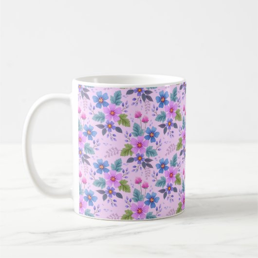 フローラピンク青紫の花パターン–36841 コーヒーマグカップ (左)