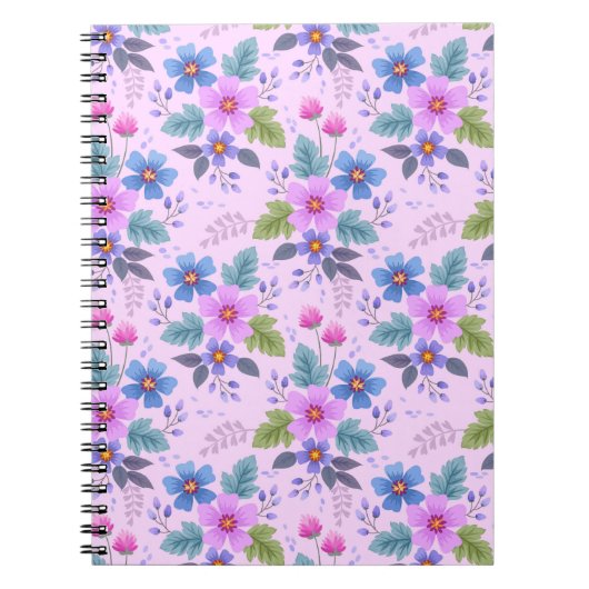 フローラピンク青紫の花パターン–36841 ノートブック (正面)