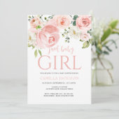 フローラピンク黄色の女の子の赤ちゃんシャワー歓迎サイン 招待状 (スタンド正面)