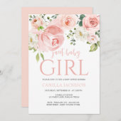 フローラピンク黄色の女の子の赤ちゃんシャワー歓迎サイン 招待状 (正面/裏面)