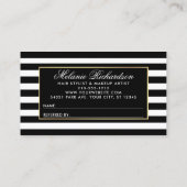 フローラピンク黒と白の紹介ストライプの 名刺 (裏面)