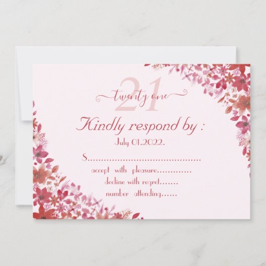 フローラピンク21歳の誕生日 招待状 (正面)