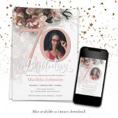 フローラピンク70誕生日エレガントカスタム写真 招待状