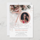 フローラピンク70誕生日エレガントカスタム写真 招待状 (正面)
