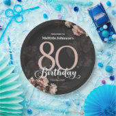 フローラピンク80誕生日 ペーパープレート (パーティー)