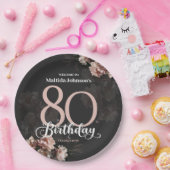 フローラピンク80誕生日 ペーパープレート (パーティー)