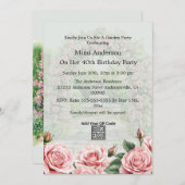 フローラピンク/グリーンガーデンパーティー誕生日招待状 招待状 (正面/裏面)