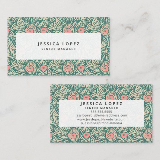 フローラピンク&グリーン汎用テンプレート名刺 名刺 (正面/裏面)