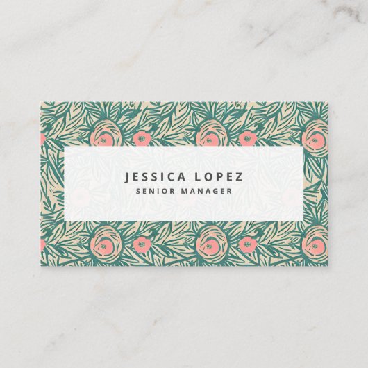 フローラピンク&グリーン汎用テンプレート名刺 名刺 (正面)