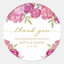 フローラピンク&パープル水彩バラ有難う ラウンドシール