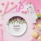フローラピンク、ブルゴーニュ、グリッター退職金パーティー ペーパープレート (パーティー)
