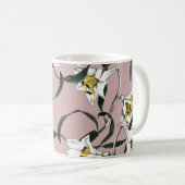 フローラピンク:水彩手書きパターン コーヒーマグカップ (正面右)