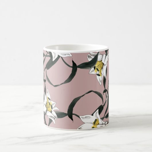 フローラピンク:水彩手書きパターン コーヒーマグカップ (中央)
