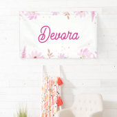 フローラピンクbas mitzvaパーティーバナー 横断幕 (インサイチュ)