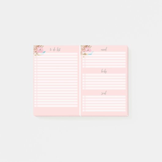 フローラピンクTo DoリストPost-It®ノート ポストイット (正面)