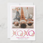 フローラピンクXOXO Galentines Dayハート写真 シーズンカード (正面)