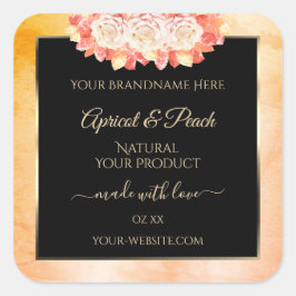 フローラピーコサンゴ大理石と黒の製品ラベル スクエアシール